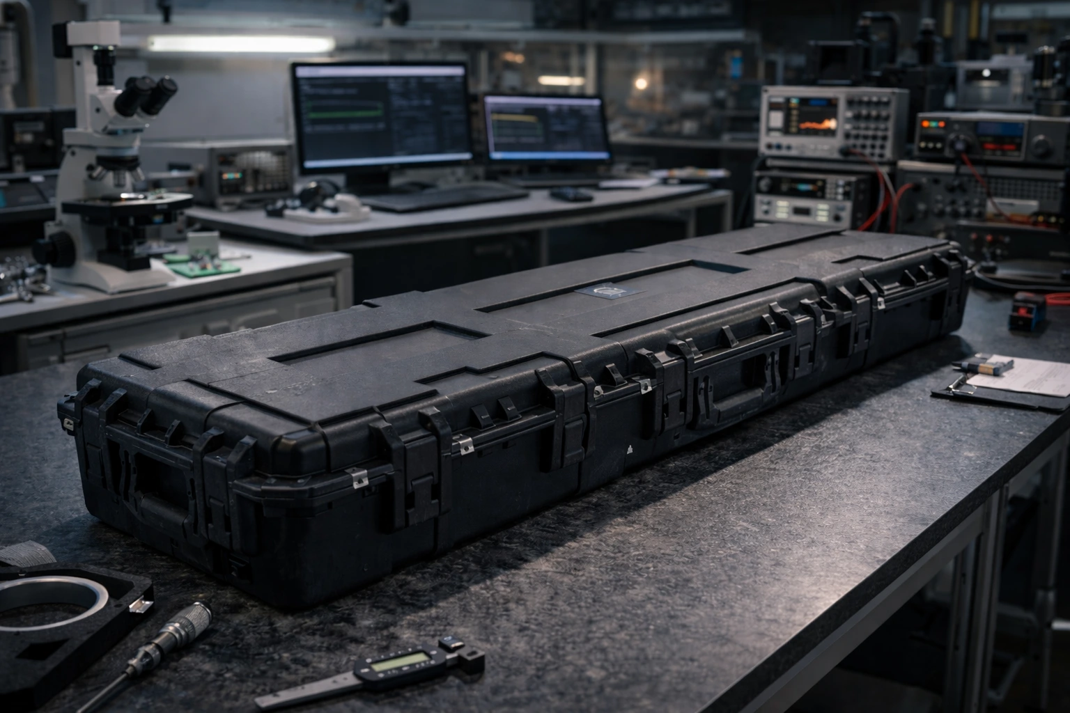 Long Case im technischen Messlabor